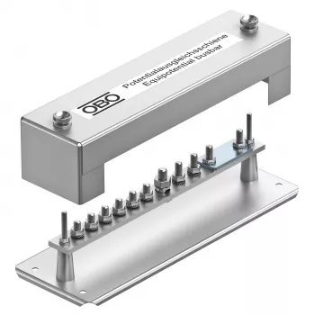 Bară de legare echipotențială OBO Bettermann 1810, 348 mm, 10 puncte de conectare, capac transparent 5015057