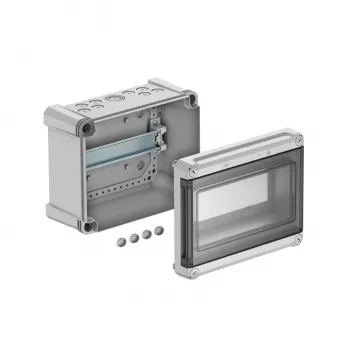 Tablou de distribuție mic OBO Bettermann SDB 09L, 9 module, montaj aparent, ușă transparentă, gri 2008828