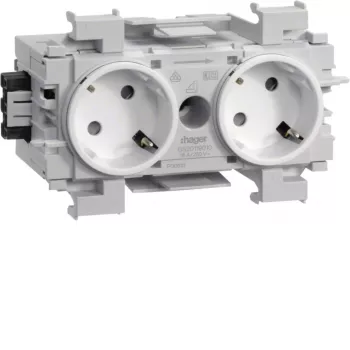 Priză dublă HAGER GS20119016 45° inversată cu blocare frontală, gri