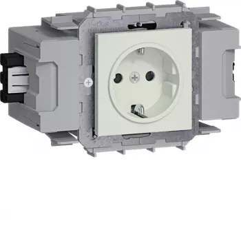 Priză Schuko HAGER GS10019016 cu 1 post, cu fixare frontală Wago Winsta, alb pur