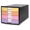 Cutie cu sertare HAN IMPULS, 4 sertare, neagră/pastel, polistiren, pentru DIN C4 1012-139