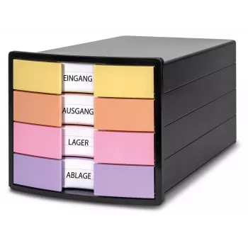 HAN IMPULS Drawer Box, 4 Drawers, Black/Pastel, Polystyrene, for DIN C4 1012-139