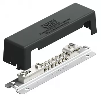 Bară de legare echipotențială OBO BETTERMANN 1809 AM cu picior metalic, 10 poli, gri 5015105