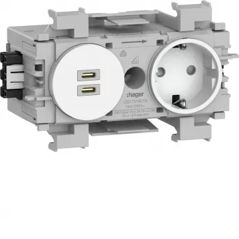 Priză Schuko Hager Winsta cu încărcător dublu USB-C PD 20W, alb polar GS17019016
