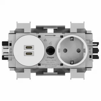 Priză Schuko Hager Winsta cu încărcător dublu USB-C PD 20W, alb polar GS17019016