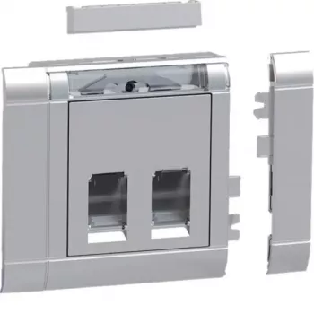 Set de instalare priză de date Hager GSETDM032LAN, 2x RJ45, Cat.6A, ecranat, placă frontală din aluminiu, tip 03