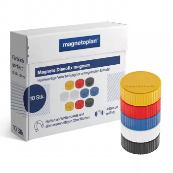 Magneți de tablă albă Magnetoplan Discofix Magnum asortați, 34 mm, 10 bucăți 1660010