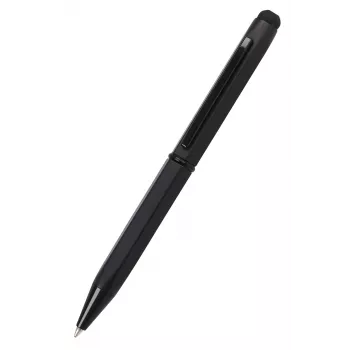 Pix cu bilă cu stylus ONLINE SCHREIBGERÄTE Hexagon, carcasă neagră, cerneală albastră, stylus capacitiv, mecanism rotativ, linie medie 21035/3D