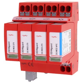 Descărcător de supratensiune DEHN DEHNguard MP TT 275 FM tip 2, 4 poli, 275 V AC, montaj pe șină DIN, cu contact de semnalizare la distanță 942315
