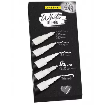 Set de markere acrilice pentru lettering ONLINE SCHREIBGERÄTE, alb, 5 pixuri (18511)