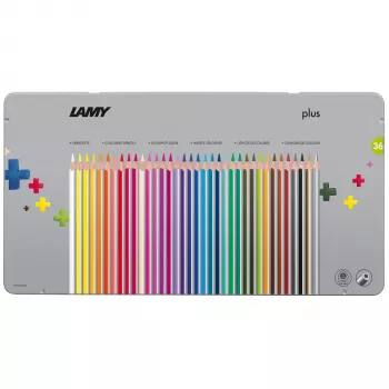 Creioane colorate triunghiulare LAMY Plus, cutie metalică de 36 bucăți, formă triunghiulară ergonomică, finisaj mat, culori asortate (1226065)