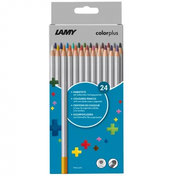 Creioane colorate LAMY colorplus, 24 culori asortate, formă triunghiulară ergonomică, finisaj mat, mină rezistentă la rupere, cutie de carton 1233469