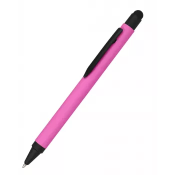 Pix cu bilă cu stylus ONLINE SCHREIBGERÄTE ALU roz cu cerneală albastră, corp din aluminiu, stylus capacitiv, mecanism cu apăsare, reîncărcabil, 1 buc. (32117/3D)