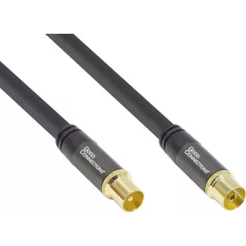 Cablu de antenă GoodConnections SmartFLEX, coaxial IEC tată la mamă, aurit, cu patru straturi de ecranare, 120 dB, negru, 10 m (GC-M2057)