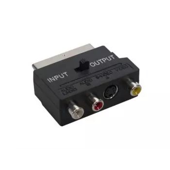 Adaptor GoodConnections Alcasa 5525-3CU SCART la 3x RCA + S-Video cu comutator de direcție, negru