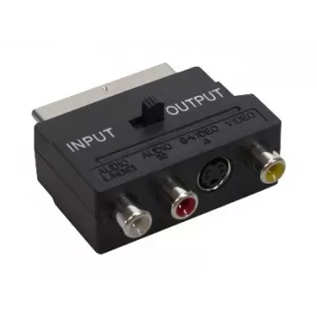 Adaptor GoodConnections Alcasa 5525-3CU SCART la 3x RCA + S-Video cu comutator de direcție, negru