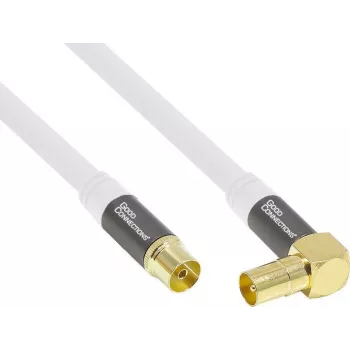 Cablu de antenă TV în unghi SmartFLEX Good Connections GC-M2070 - 30 m - coaxial IEC tată în unghi la mamă - ecranare cvadruplă 120 dB 75 Ohm - conectori aurii - alb