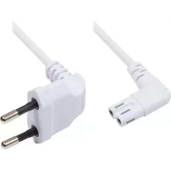 Cablu de alimentare Euro Good Connections, ștecăr Euro la priză IEC C7, în unghi 90° la ambele capete, alb, 0,75 m (1550-ZW007W)