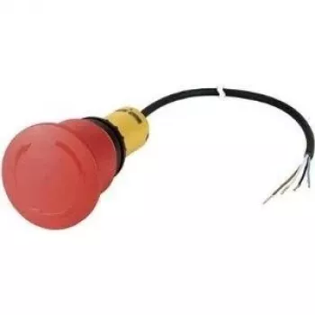 Buton de urgență Eaton C22, 24 V AC/DC, 4 A, 2 NC, deblocare prin rotire, IP69K, cap ciupercă roșu, guler galben, 45 mm 185155