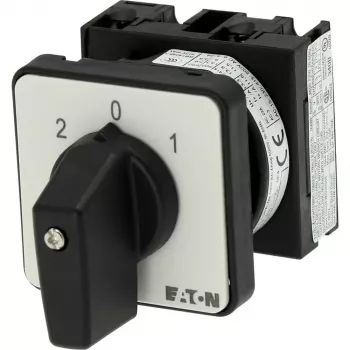Comutator cu came Eaton T0-1-15421/E, 1 pol, PORNIT-OPRIT, 20 A, 690 V AC, pârghie basculantă, negru, placă frontală 48x48 mm 095806