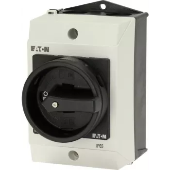 Întreruptor principal Eaton T0-1-102/I1/SVB-SW, 2 poli, 20 A, 690 V AC, mâner negru, placă frontală albă 207144