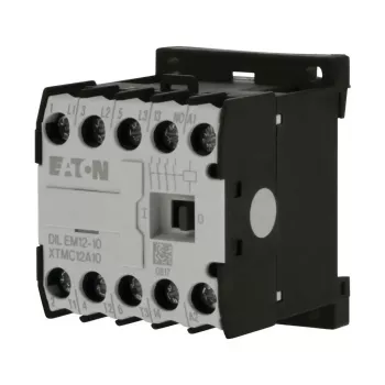 Mini contactor Eaton DILEM12-10, 3 poli, 12 A, bobină 230 V 50 Hz / 240 V 60 Hz, 1 contact auxiliar NO, IP20, negru/alb 127075