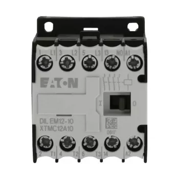 Mini contactor Eaton DILEM12-10, 3 poli, 12 A, bobină 230 V 50 Hz / 240 V 60 Hz, 1 contact auxiliar NO, IP20, negru/alb 127075
