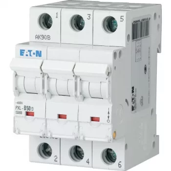 Întrerupător automat de protecție Eaton PXL-C50/3, 3 poli, caracteristică C, 50 A, 400 V AC, 10 kA, șină DIN 236431