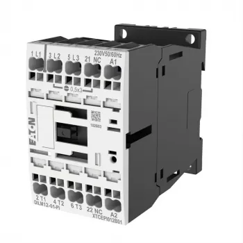 Contactor de putere EATON DILM12-199244 cu 3 poli, 12 A, bobină 230 V 50 Hz / 240 V 60 Hz, 1 contact auxiliar NO, borne cu șurub