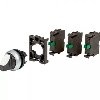 Comutator selector Eaton M22-WRK-3K10-BVP, 3 poziții, cu reținere, buton negru, inel frontal din plastic 110923