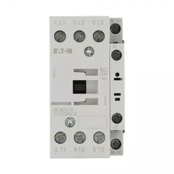 Contactor de putere Eaton DILM25-10(RDC24), 3 poli, 25 A, bobină 24-27 V DC, 1 contact auxiliar NO 277146