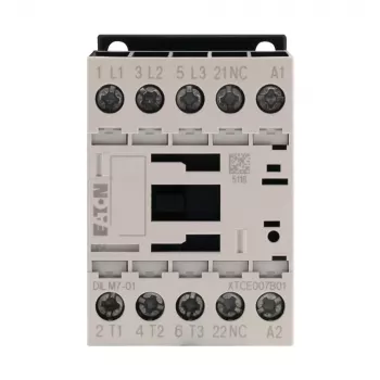 Contactor de putere Eaton DILM7-01, bobină 24 V AC, 3 poli, 7 A, 1 contact auxiliar NC 276572