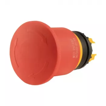 Buton de oprire de urgență Eaton M22-PVT45P, cap ciupercă, 45 mm, buton roșu, ramă galbenă, deblocare prin tragere 121462