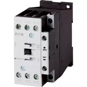Contactor Eaton DILM17-10(RDC24), 3 poli, bobină 24 V DC, 17 A AC-3, 1 contact auxiliar NO, IP00, negru/alb 277018
