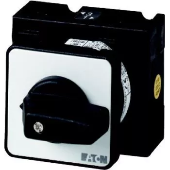 Comutator cu came Eaton T3-4-8902/E, 4 poli, 32 A, 690 V, montaj frontal, IP65, mâner negru, placă frontală metalică argintie 215222