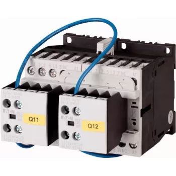 Contactor reversibil EATON 4 kW 400 V AC, bobină 230 V 50 Hz, 3 poli, 2NO+2NC, șină DIN 278086