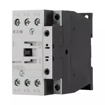 Contactor Eaton DILM25-01(RDC24), 3 poli, bobină 24 V DC, 25 A AC-3, 1 contact auxiliar NC, IP00, negru/alb 277178