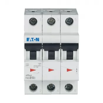 Întrerupător automat de protecție a circuitului Eaton FAZ-B10/3, tip B, 10 A, 3 poli, 10 kA 278843