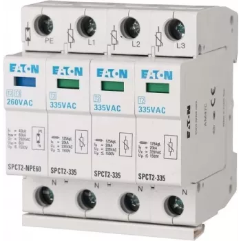 Dispozitiv de protecție la supratensiune tip 2 EATON SPCT2-335-3+NPE, 3 faze + neutru + PE, 335 V AC, 40 kA Imax, șină DIN 167622