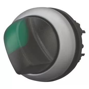 Acționare rotativă Eaton M22, 3 poziții, cu reținere, buton negru cu ramă argintie 284395