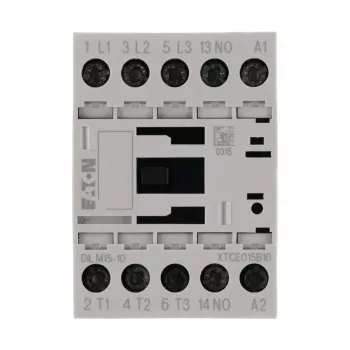 Contactor de putere Eaton DILM15-10, 3 poli, bobină 230 V AC 50 Hz / 240 V AC 60 Hz, 1 contact auxiliar NO, 15 A 290058