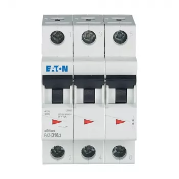 Întrerupător automat de protecție a circuitului EATON FAZ-D16/3, 16A, 3 poli, caracteristică D, 6kA 278896