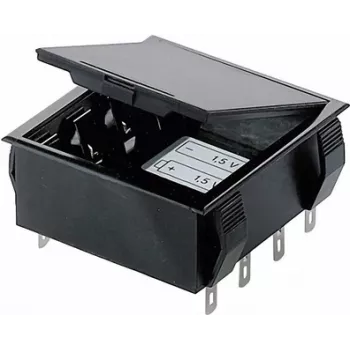 Bopla Suport de baterii pentru 4 celule AA (Mignon) cu conexiune lipită pentru bloc 9V, 65 x 65 x 21,5 mm, negru 46600000