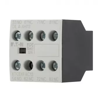 Eaton DILA-XHI13 Bloc de contacte auxiliare, 4 poli, 1NO+3NC, borne cu șurub, montaj frontal, pentru contactoare DILM7-DILM38, negru/alb 276425