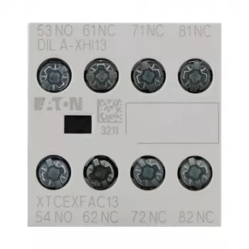 Eaton DILA-XHI13 Bloc de contacte auxiliare, 4 poli, 1NO+3NC, borne cu șurub, montaj frontal, pentru contactoare DILM7-DILM38, negru/alb 276425