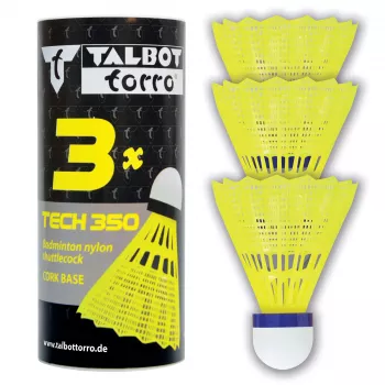 Minge de badminton din nailon TALBOT torro Tech 350, viteză medie, galben/albăstrui, 1 bucată 479113