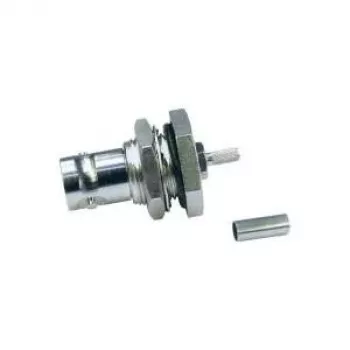Conector mamă BNC cu flanșă Telegärtner, crimp/crimp 50 Ohm pentru RG-316/U, nichel/aur