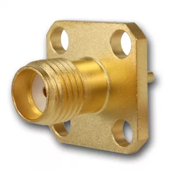 Conector mamă SMA pentru montaj pe panou Telegärtner, cu flanșă, auriu, 50 Ohm, pachet de 5 J01151A0621