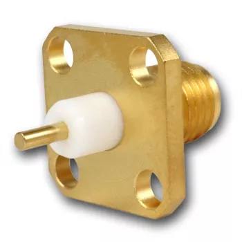 Conector mamă SMA pentru montaj pe panou Telegärtner, cu flanșă, auriu, 50 Ohm, pachet de 5 J01151A0621