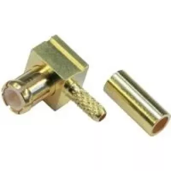 Conector tată MCX în unghi cu crimpare Telegärtner, 50 Ohm, conductor interior aurit